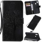 Tree & Cat Pattern Pressed Printing Horizontal Flip PU Leather Case with Holder & Card Slots & Wallet & Lanyard For Vivo Y93 / Y91 / Y95(Black) - 1