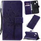 Tree & Cat Pattern Pressed Printing Horizontal Flip PU Leather Case with Holder & Card Slots & Wallet & Lanyard For Vivo Y93 / Y91 / Y95(Purple) - 1