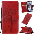 Tree & Cat Pattern Pressed Printing Horizontal Flip PU Leather Case with Holder & Card Slots & Wallet & Lanyard For Huawei P20 Lite 2019 / Nova 5i(Red) - 1