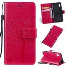 Tree & Cat Pattern Pressed Printing Horizontal Flip PU Leather Case with Holder & Card Slots & Wallet & Lanyard For Galaxy A10e(Rose Red) - 1