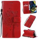 Tree & Cat Pattern Pressed Printing Horizontal Flip PU Leather Case with Holder & Card Slots & Wallet & Lanyard For Galaxy A80(Red) - 1