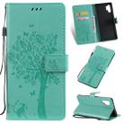 Tree & Cat Pattern Pressed Printing Horizontal Flip PU Leather Case with Holder & Card Slots & Wallet & Lanyard For Galaxy Note 10+ / 10 Pro(Green) - 1