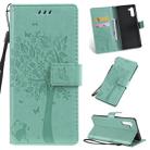 Tree & Cat Pattern Pressed Printing Horizontal Flip PU Leather Case with Holder & Card Slots & Wallet & Lanyard For Galaxy  Note10(Green) - 1