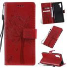 Tree & Cat Pattern Pressed Printing Horizontal Flip PU Leather Case with Holder & Card Slots & Wallet & Lanyard For Galaxy  Note10(Red) - 1