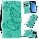 For iPhone 11 Pro Pressed Printing Butterfly Pattern Horizontal Flip PU Leather Case with Holder & Card Slots & Wallet & Lanyard (Green) - 1