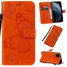 For iPhone 11 Pro Pressed Printing Butterfly Pattern Horizontal Flip PU Leather Case with Holder & Card Slots & Wallet & Lanyard (Orange) - 1