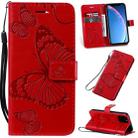 For iPhone 11 Pro Pressed Printing Butterfly Pattern Horizontal Flip PU Leather Case with Holder & Card Slots & Wallet & Lanyard (Red) - 1