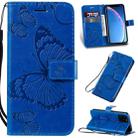 For iPhone 11 Pro Pressed Printing Butterfly Pattern Horizontal Flip PU Leather Case with Holder & Card Slots & Wallet & Lanyard (Blue) - 1