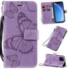 For iPhone 11 Pro Pressed Printing Butterfly Pattern Horizontal Flip PU Leather Case with Holder & Card Slots & Wallet & Lanyard (Purple) - 1