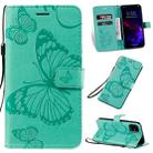 For iPhone 11 Pressed Printing Butterfly Pattern Horizontal Flip PU Leather Case with Holder & Card Slots & Wallet & Lanyard (Green) - 1