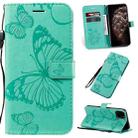 For iPhone 11 Pro Max Pressed Printing Butterfly Pattern Horizontal Flip PU Leather Case with Holder & Card Slots & Wallet & Lanyard (Green) - 1