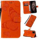 For iPhone 11 Pro Max Pressed Printing Butterfly Pattern Horizontal Flip PU Leather Case with Holder & Card Slots & Wallet & Lanyard (Orange) - 1