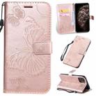 For iPhone 11 Pro Max Pressed Printing Butterfly Pattern Horizontal Flip PU Leather Case with Holder & Card Slots & Wallet & Lanyard (Rose Gold) - 1