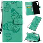 Pressed Printing Butterfly Pattern Horizontal Flip PU Leather Case with Holder & Card Slots & Wallet & Lanyard For Galaxy Note 10(Green) - 1