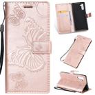 Pressed Printing Butterfly Pattern Horizontal Flip PU Leather Case with Holder & Card Slots & Wallet & Lanyard For Galaxy Note 10(Rose Gold) - 1