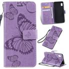Pressed Printing Butterfly Pattern Horizontal Flip PU Leather Case with Holder & Card Slots & Wallet & Lanyard For Galaxy A10e(Purple) - 1