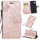 Pressed Printing Butterfly Pattern Horizontal Flip PU Leather Case with Holder & Card Slots & Wallet & Lanyard For Galaxy A10e(Rose Gold) - 1