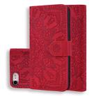 Calf Pattern Double Folding Design Embossed Leather Case with Wallet & Holder & Card Slots For iPhone SE 2020 & 8 & 7(Red) - 1