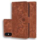 For iPhone X / XS Calf Pattern Double Folding Design Embossed Leather Case with Wallet & Holder & Card Slots(Brown) - 1