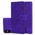 For iPhone X / XS Calf Pattern Double Folding Design Embossed Leather Case with Wallet & Holder & Card Slots(Purple) - 1