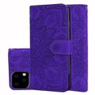 For iPhone 11 Calf Pattern Double Folding Design Embossed Leather Case with Wallet & Holder & Card Slots (Purple) - 1