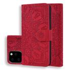 For iPhone 11 Pro Calf Pattern Double Folding Design Embossed Leather Case with Wallet & Holder & Card Slots  (5.8 inch)(Red) - 1