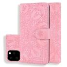 For iPhone 11 Pro Max Calf Pattern Double Folding Design Embossed Leather Case with Wallet & Holder & Card Slots  (6.5 inch)(Pink) - 1
