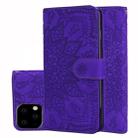 For iPhone 11 Pro Max Calf Pattern Double Folding Design Embossed Leather Case with Wallet & Holder & Card Slots  (6.5 inch)(Purple) - 1