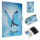 For Amazon Kindle Fire 7 2015 / 2017 Colored Drawing Pattern Horizontal Flip PU Leather Case with Holder & Card Slots(Blue Butterfly) - 1