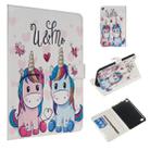 For Amazon Kindle Fire 7 2015 / 2017 Colored Drawing Pattern Horizontal Flip PU Leather Case with Holder & Card Slots(Couple Unicorn) - 1