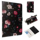 For Amazon Kindle HD8 2016 / 2017 / 2018 Colored Drawing Pattern Horizontal Flip PU Leather Case with Holder & Card Slots(Black Backgroud Flower) - 1