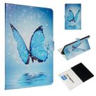 For Amazon Kindle HD10 2017 Colored Drawing Pattern Horizontal Flip PU Leather Case with Holder & Card Slots(Blue Butterfly) - 1