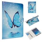 For iPad mini 5 / 4 / 3 / 2 / 1 Colored Drawing Pattern Horizontal Flip PU Leather Case with Holder & Card Slots(Blue Butterfly) - 1