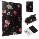 For Galaxy Tab A 10.1 (2019) / T510 Colored Drawing Pattern Horizontal Flip PU Leather Case with Holder & Card Slots(Black Backgroud Flower) - 1