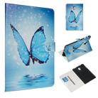 For Galaxy Tab A 10.5 / T590 Colored Drawing Pattern Horizontal Flip PU Leather Case with Holder & Card Slots(Blue Butterfly) - 1