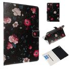 For Galaxy Tab S5e 10.5 T720 / T725 Colored Drawing Pattern Horizontal Flip PU Leather Case with Holder & Card Slots(Black Backgroud Flower) - 1