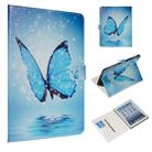 For iPad 4 / 3 / 2 Colored Drawing Pattern Horizontal Flip PU Leather Case with Holder & Card Slots(Blue Butterfly) - 1