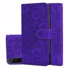 Calf Pattern Double Folding Design Embossed Leather Case with Wallet & Holder & Card Slots for Xiaomi Mi 9(Purple) - 1