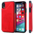 For iPhone XR Cat Tree Embossing Pattern Shockproof Protective Case with Card Slots & Photo Frame(Red) - 1