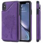 For iPhone XS Max Cat Tree Embossing Pattern Shockproof Protective Case with Card Slots & Photo Frame(Purple) - 1
