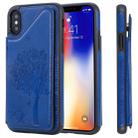 For iPhone XS Cat Tree Embossing Pattern Shockproof Protective Case with Card Slots & Photo Frame(Blue) - 1