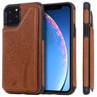 For iPhone 11 Pro Cat Tree Embossing Pattern Shockproof Protective Case with Card Slots & Photo Frame(Brown) - 1