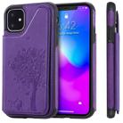 For iPhone 11 Cat Tree Embossing Pattern Shockproof Protective Case with Card Slots & Photo Frame(Purple) - 1