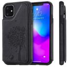 For iPhone 11 Cat Tree Embossing Pattern Shockproof Protective Case with Card Slots & Photo Frame(Black) - 1