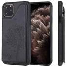 For iPhone 11 Pro Max Cat Tree Embossing Pattern Shockproof Protective Case with Card Slots & Photo Frame(Black) - 1