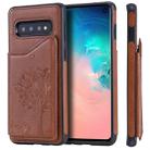 For Galaxy S10 Cat Tree Embossing Pattern Shockproof Protective Case with Card Slots & Photo Frame(Brown) - 1