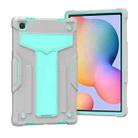 For Samsung Galaxy Tab A7 10.4 (2020) T-shaped Bracket Contrast Color Shockproof PC + Silicone Protective Case(Grey+Mint Green) - 1