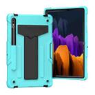 For Samsung Galaxy Tab S8 / Galaxy Tab S7 T870 / T875 T-shaped Bracket Contrast Color Shockproof PC + Silicone Protective Case(Mint Green+Black) - 1