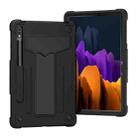 For Samsung Galaxy Tab S8 / Galaxy Tab S7 T870 / T875 T-shaped Bracket Contrast Color Shockproof PC + Silicone Protective Case(Black+Black) - 1