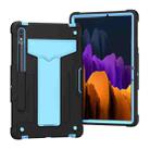 For Samsung Galaxy Tab S8 / Galaxy Tab S7 T870 / T875 T-shaped Bracket Contrast Color Shockproof PC + Silicone Protective Case(Black+Blue) - 1